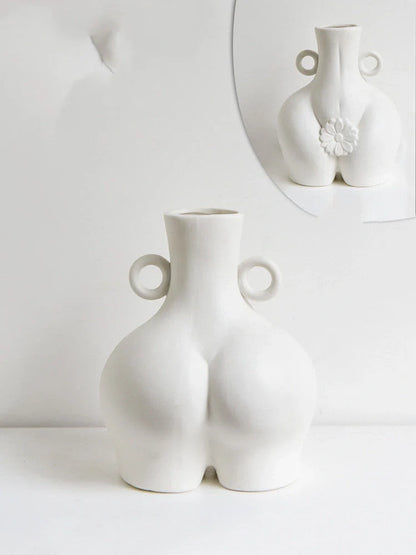 Handmade Nordic Human Body Ceramics Vases in white and golden, perfect for home decor.