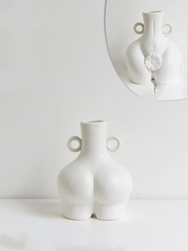 Handmade Nordic Human Body Ceramics Vases in white and golden, perfect for home decor.