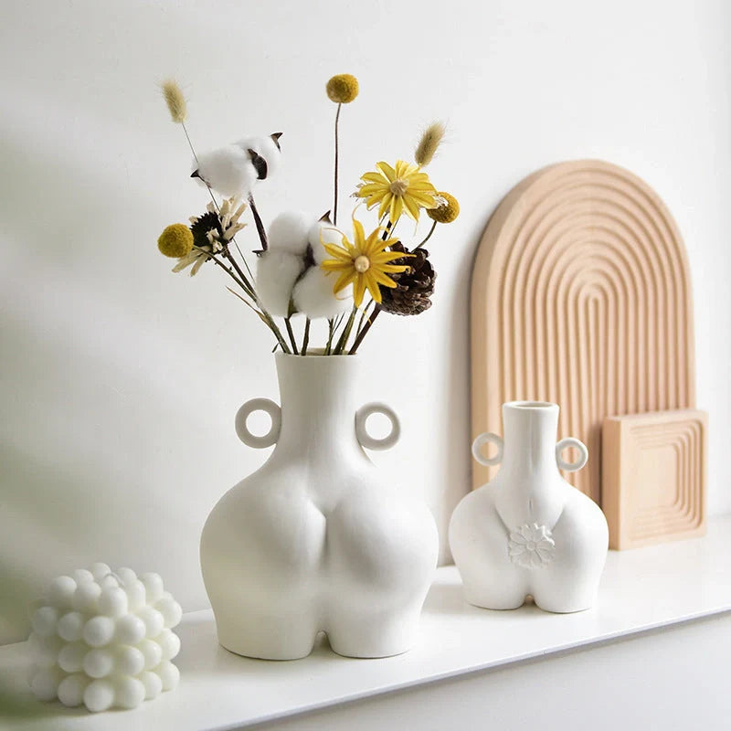 Handmade Nordic Human Body Ceramics Vases in white and golden, perfect for home decor.