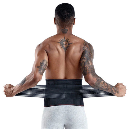 Adjustable lumbar back support belt with dual straps and spring design for lower back pain relief and posture improvement