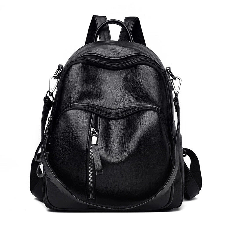 Stylish PU backpack in black, red, and blue colors with multiple compartments and adjustable straps for versatile and organized storage