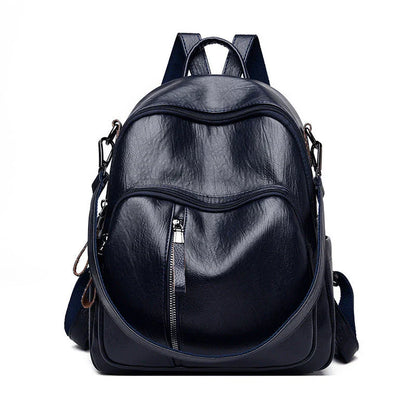 Stylish PU backpack in black, red, and blue colors with multiple compartments and adjustable straps for versatile and organized storage