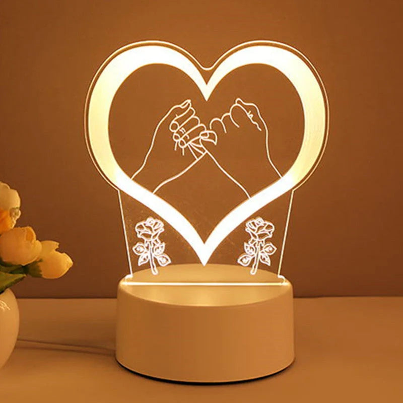 3D Acrylic USB LED Night Light with warm white glow and unique design