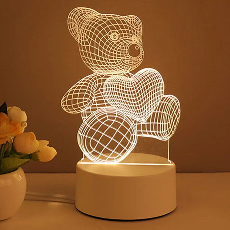 3D Acrylic USB LED Night Light with warm white glow and unique design