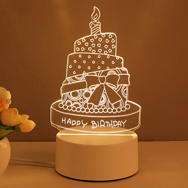 3D Acrylic USB LED Night Light with warm white glow and unique design