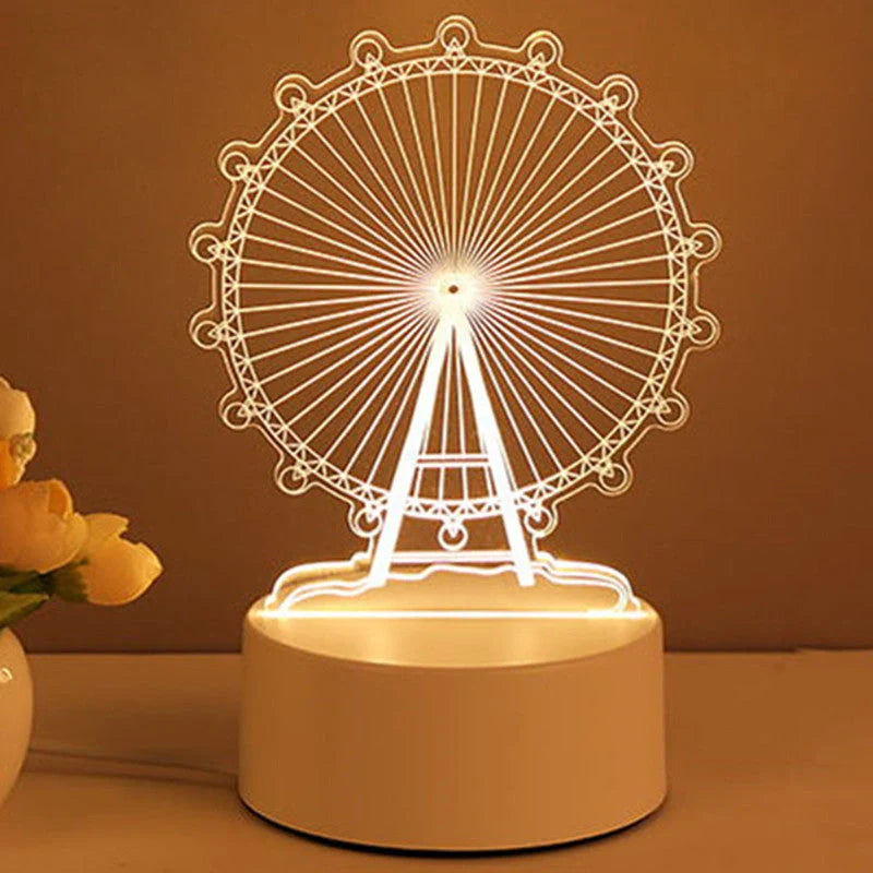 3D Acrylic USB LED Night Light with warm white glow and unique design