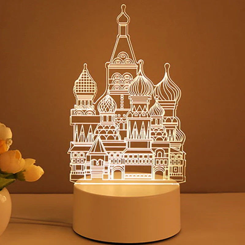 3D Acrylic USB LED Night Light with warm white glow and unique design