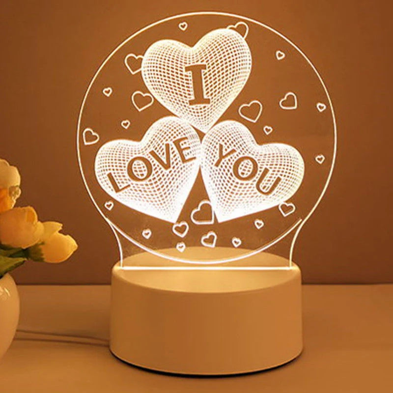 3D Acrylic USB LED Night Light with warm white glow and unique design
