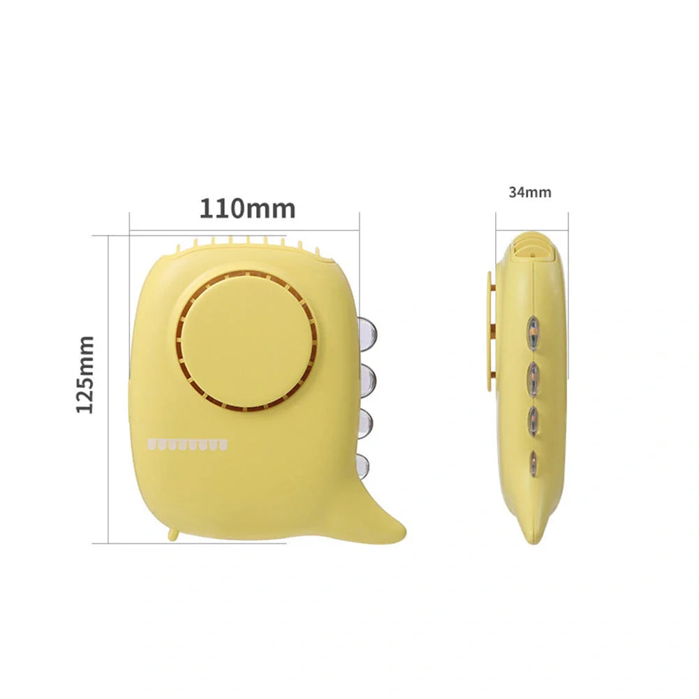 USB rechargeable mini fan in white, green, yellow, and pink with LED night light