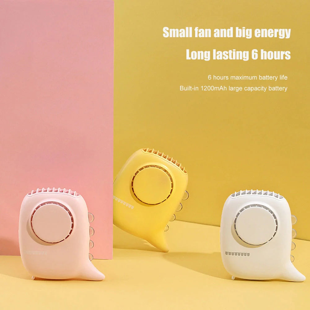 USB rechargeable mini fan in white, green, yellow, and pink with LED night light