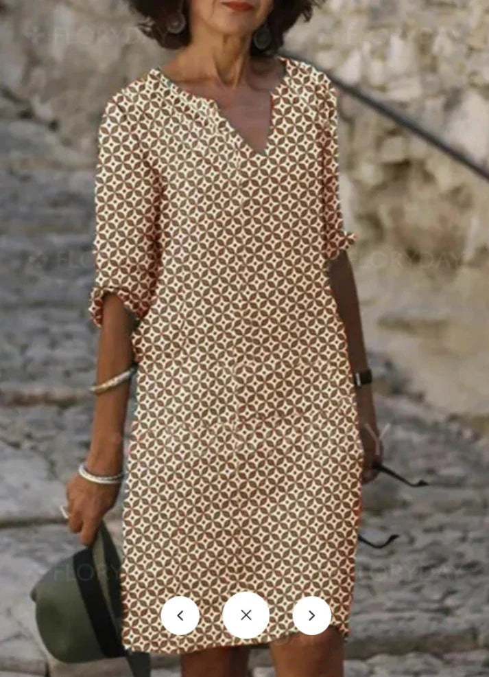 Vibrant mid-length dress with stylish sleeves in a variety of colors including yellow, red, and light green