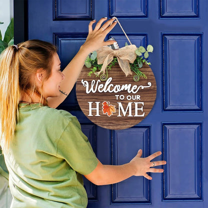 Versatile wooden door hanger with interchangeable seasonal decor including flowers, hearts, pumpkins, and more