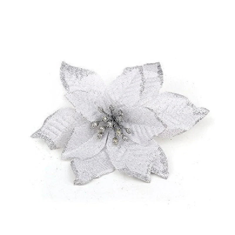 13cm artificial Christmas tree decoration flowers in assorted colours