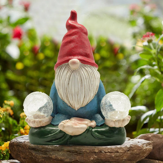 Solar-powered LED resin dwarf doll outdoor garden ornament