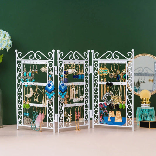 Jewelry organizer with a sleek, European-inspired design and a folding mechanism for space-saving storage