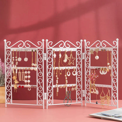 Jewelry organizer with a sleek, European-inspired design and a folding mechanism for space-saving storage