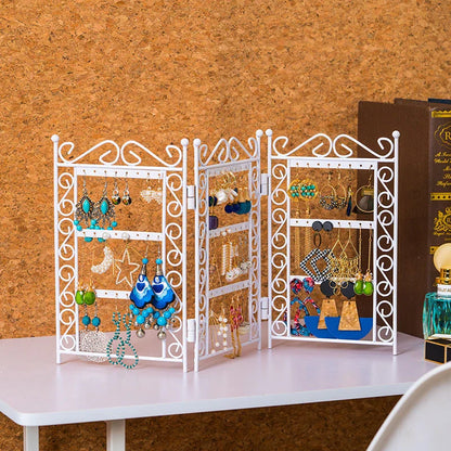 Jewelry organizer with a sleek, European-inspired design and a folding mechanism for space-saving storage