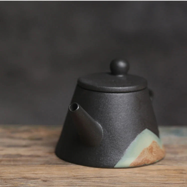 Japanese ceramic teapot with underglaze colour finish in retro design