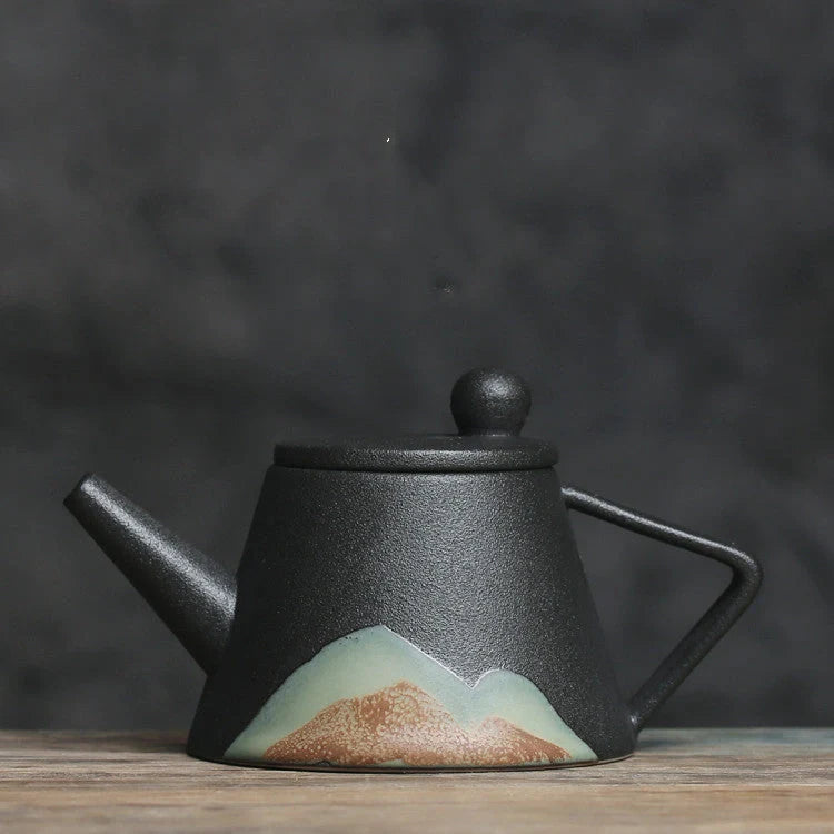 Japanese ceramic teapot with underglaze colour finish in retro design