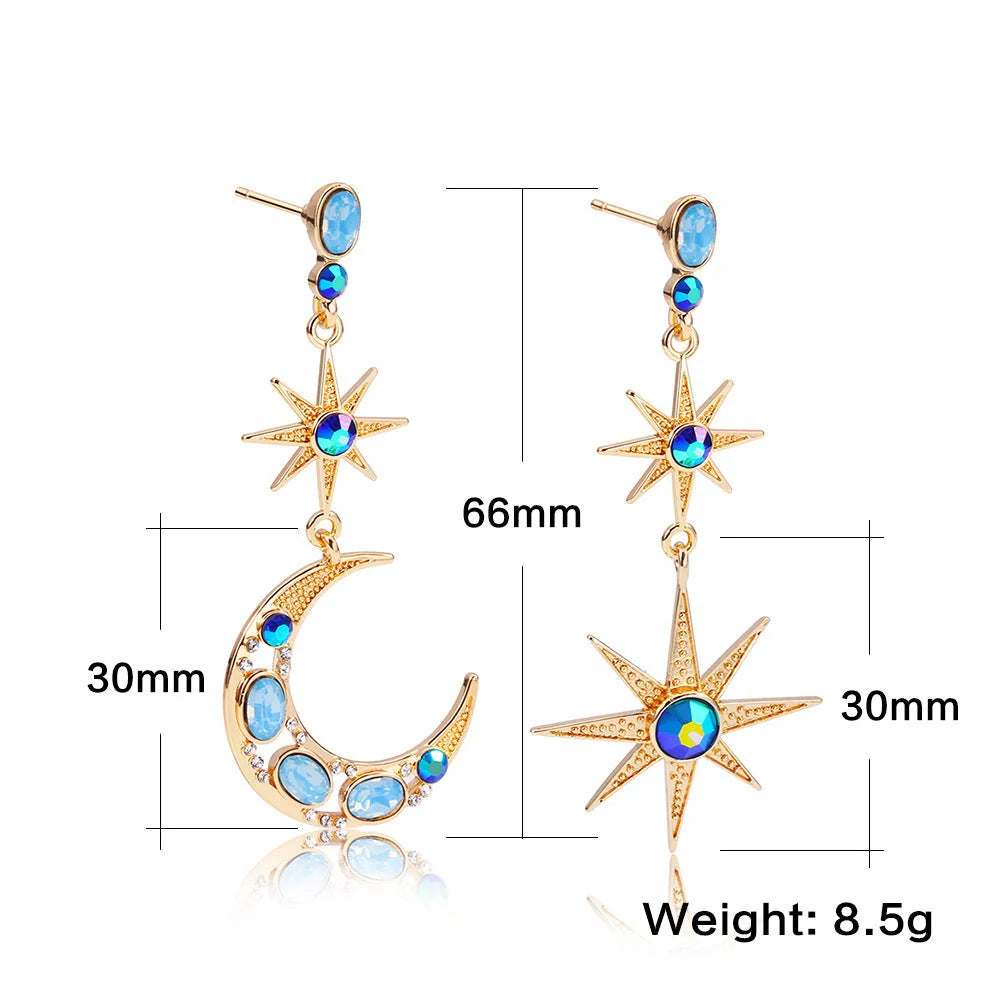 Asymmetric Xingyue Stainless Steel Earrings in navy blue with sun motif