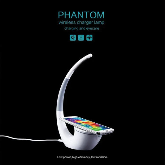 Stylish wireless charging table lamp with adjustable brightness and modern, minimalist design