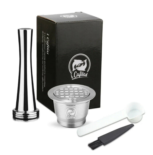 Premium stainless steel coffee capsule holder with integrated tamper for easy organization and perfect espresso extraction