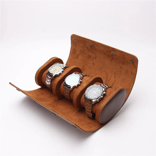 Premium British-made PU leather watch storage case with three dedicated slots to neatly organise and protect your watch collection