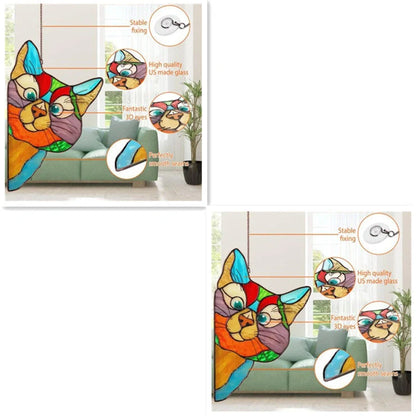 Colourful stained glass cat window hanger decoration, reusable PVC sticker