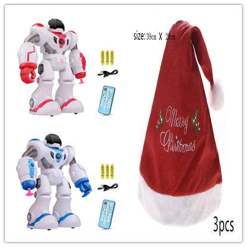 Remote-controlled dancing robot toy with gesture-sensing controls, preprogrammed songs and dances, and customizable programming capabilities