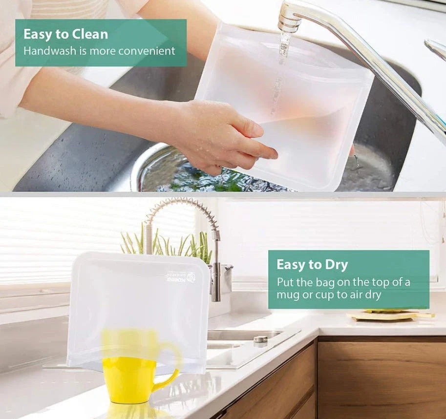 Reusable fresh keeping food storage bags made of durable PEVA material with silica gel and silicone for long-lasting food freshness