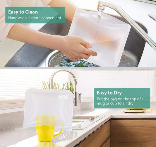 Reusable fresh keeping food storage bags made of durable PEVA material with silica gel and silicone for long-lasting food freshness