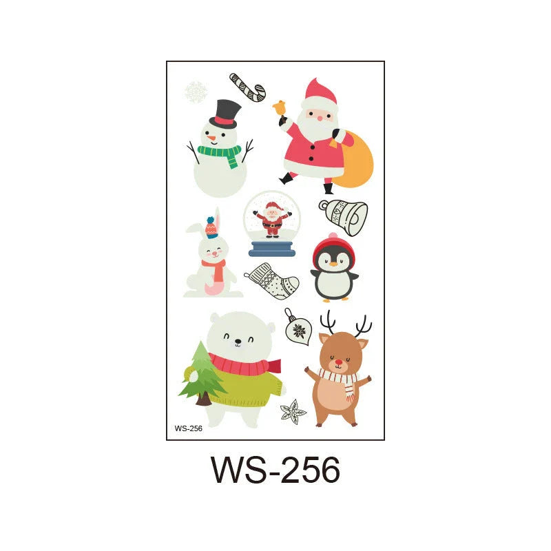 Festive Santa Claus luminous Christmas tattoo stickers with vibrant designs for parties, events, and home decor