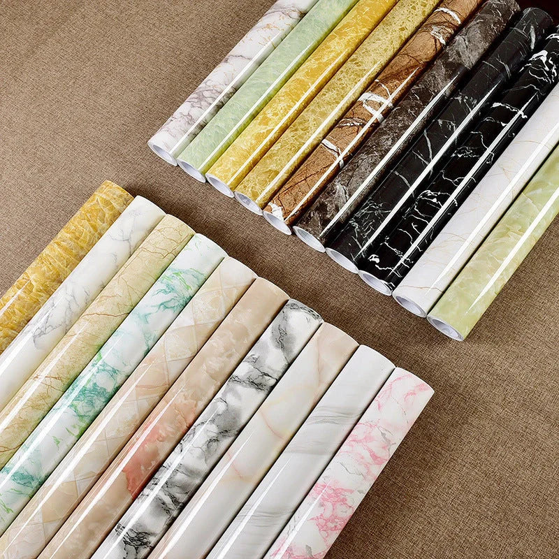Elegant marble effect wallpaper for kitchen and bathroom renovation