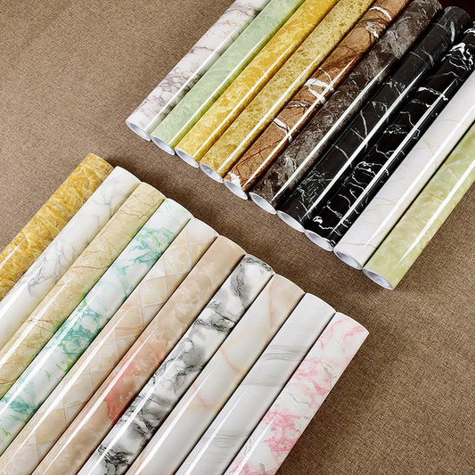 Elegant marble effect wallpaper for kitchen and bathroom renovation