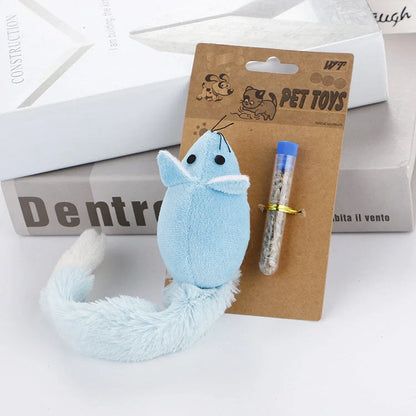 Mint-scented plush cat toy mouse in assorted colours for feline entertainment