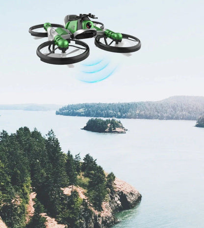 A foldable 2-in-1 drone and motorcycle hybrid with a 0.3MP camera, altitude hold, and intuitive controls for versatile aerial and ground exploration.
