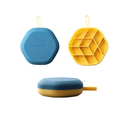 Silicone hexagon-shaped 3D ice cube tray with lid, available in various colours