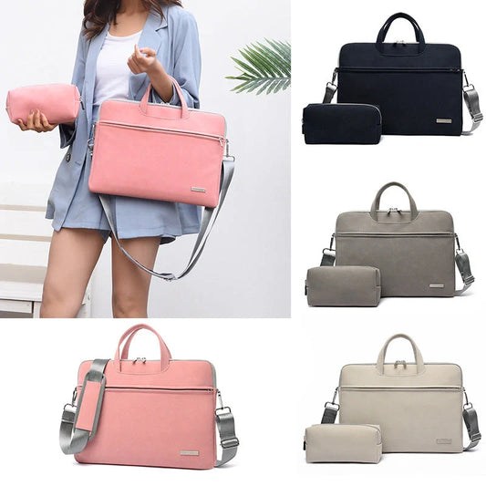 Stylish waterproof PU leather laptop bag for MacBook Air with removable shoulder strap