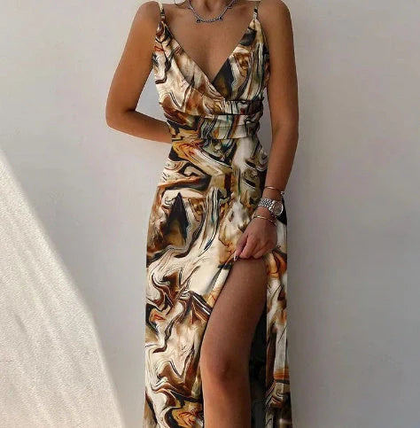 V-neck Slip Dress with floral print and side slit in various colours
