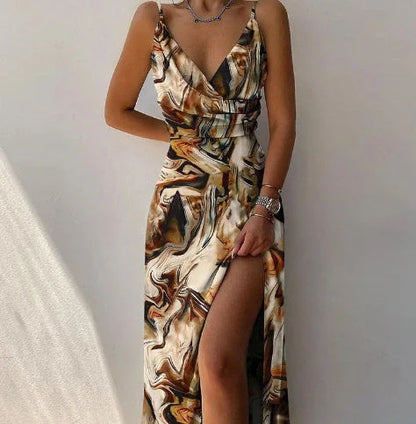 V-neck Slip Dress with floral print and side slit in various colours