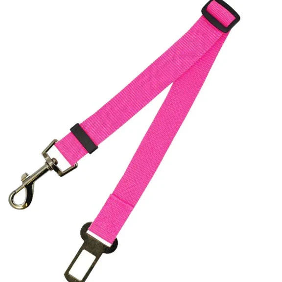 Adjustable dog seatbelt made of durable nylon material with heavy-duty hardware for secure pet travel