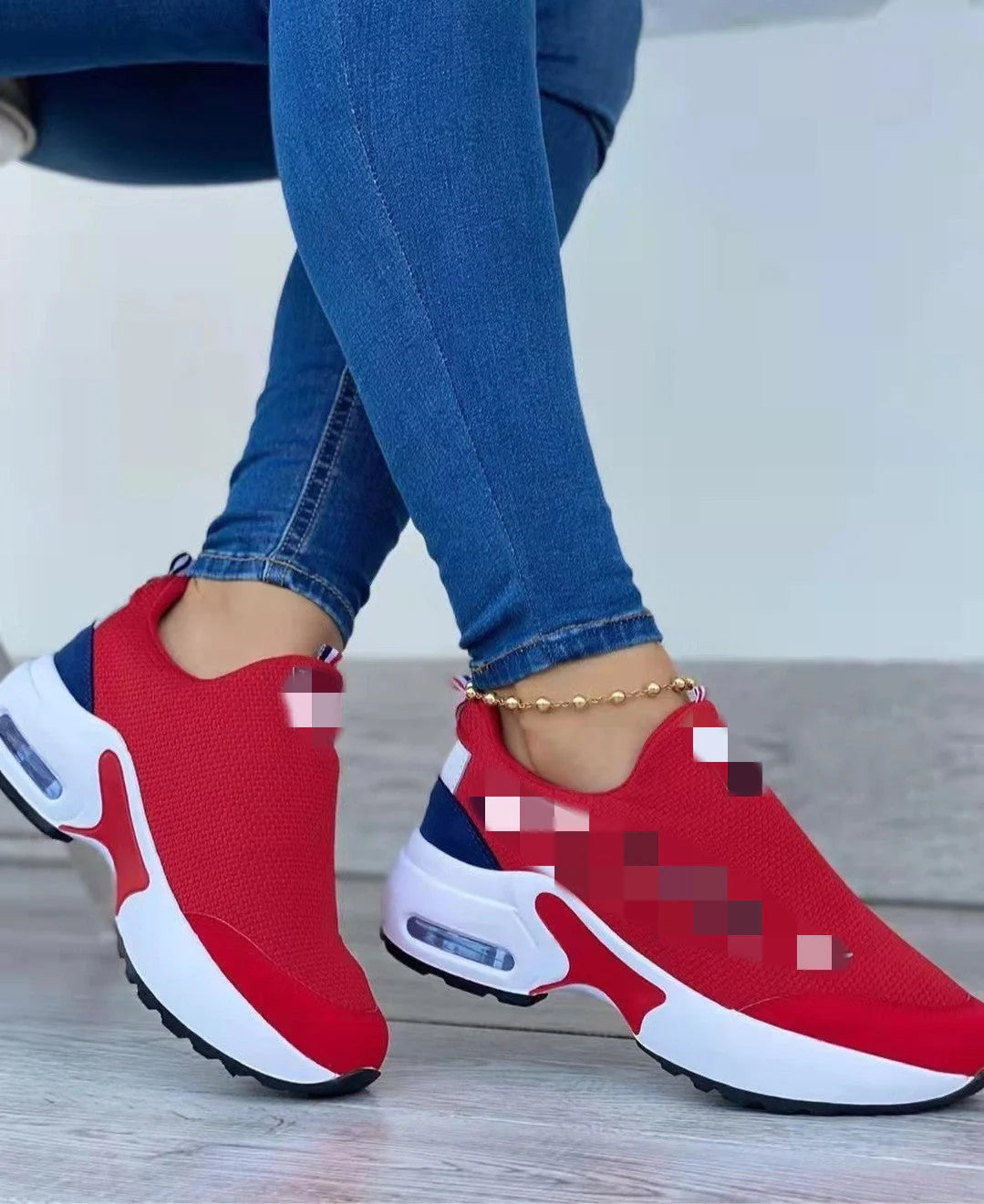 Women's Air Cushion Slip-on Sneakers in white, red, black, and navy blue
