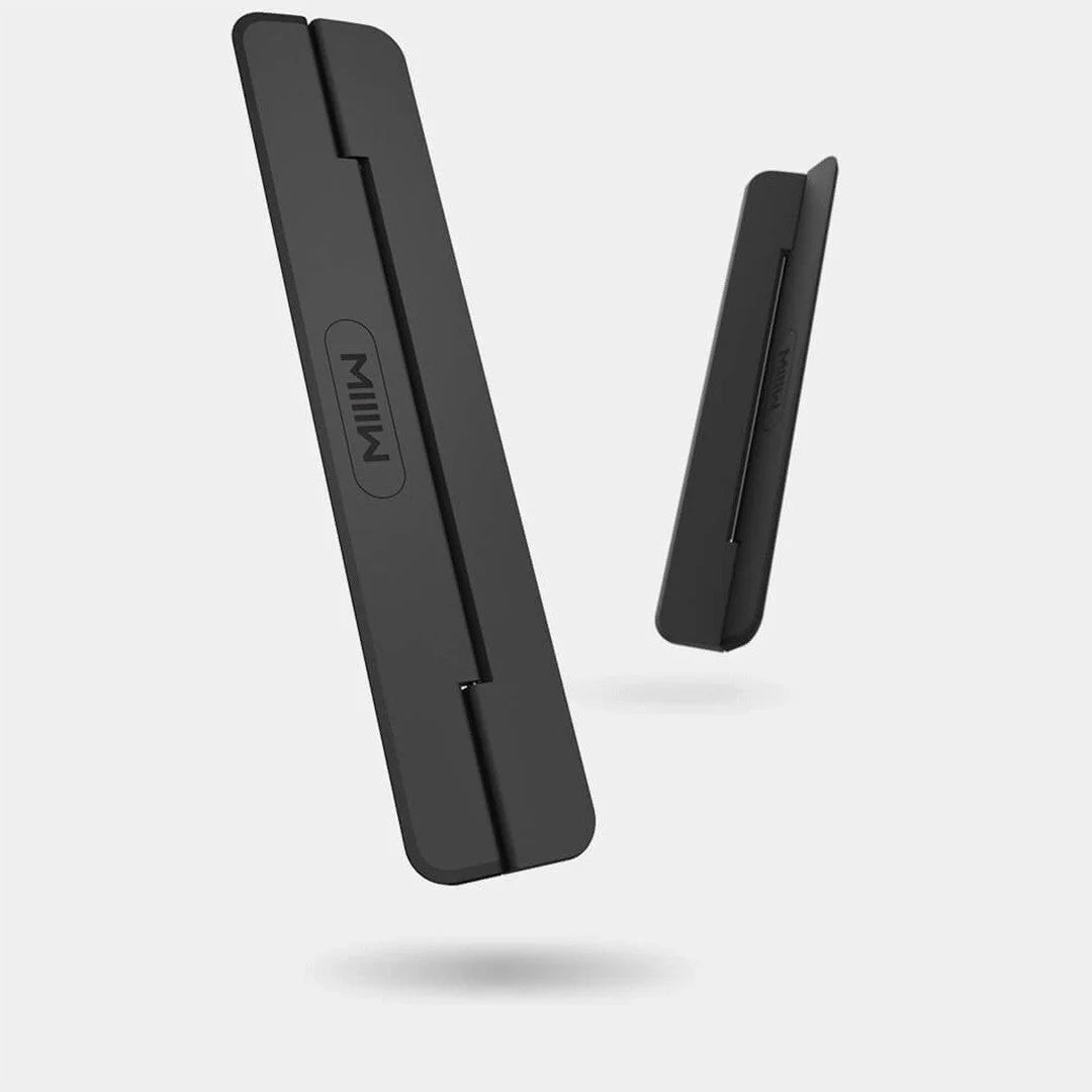 Portable folding laptop stand in black with 8° tilt angle for ergonomic comfort