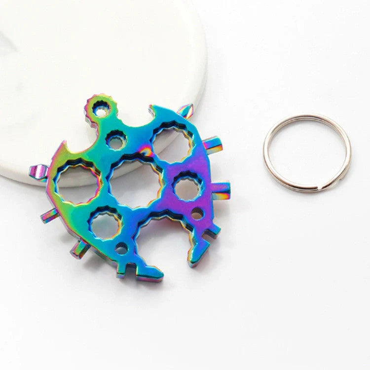Octagonal Snowflake Universal Tool Card with key ring, 18 functions