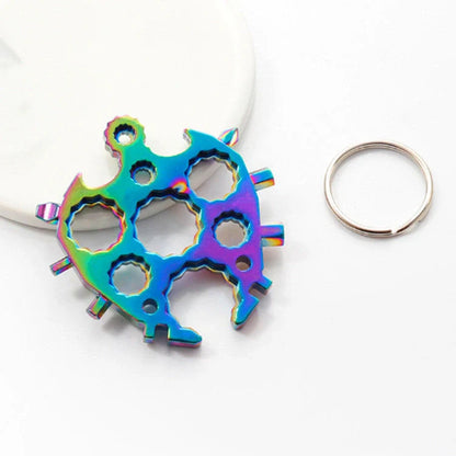 Octagonal Snowflake Universal Tool Card with key ring, 18 functions