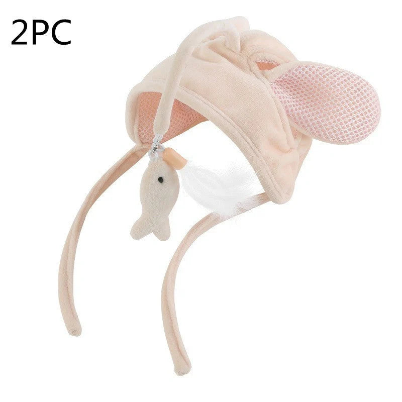 Adjustable head wearing feather funny cat stick toy for indoor play