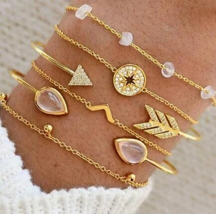Bead Chain Bracelet Set featuring star and moon design in alloy material