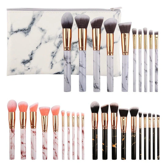 10-piece marble makeup brush set with 5 large and 5 small brushes for beauty applications