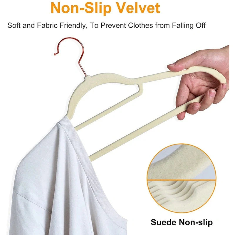Multifunctional non-slip flocking hanger with rose gold hook in various colours