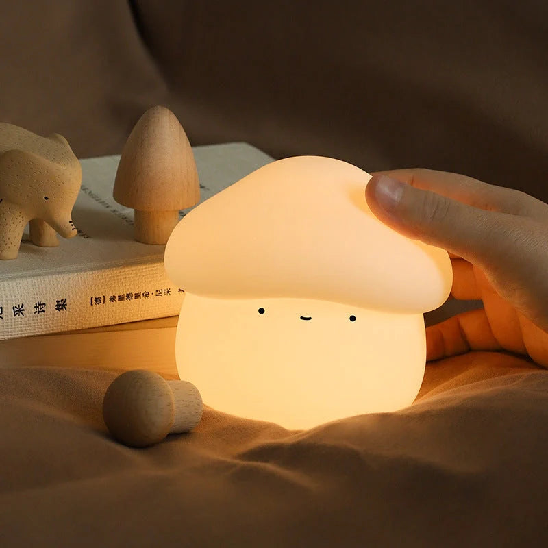 Adorable mushroom-shaped night light with warm white glow, perfect for bedside use